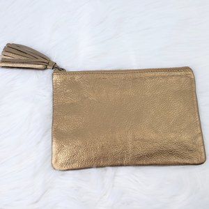 POTTERY BARN 100% Leather Gold Tassel Clutch Bag